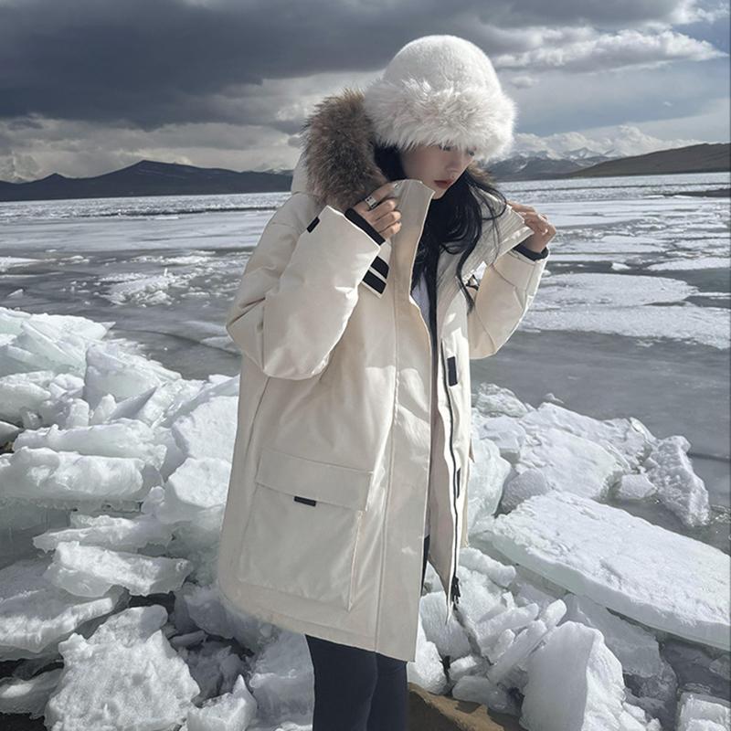 Roupa de Trabalho Outono e Inverno com Gola de Pele, Jaqueta Parker de Algodão com Penas, Jaqueta de Algodão Moda Americana, Jaqueta Quente Média a Longa, Roupa Exterior de Algodão Casual
