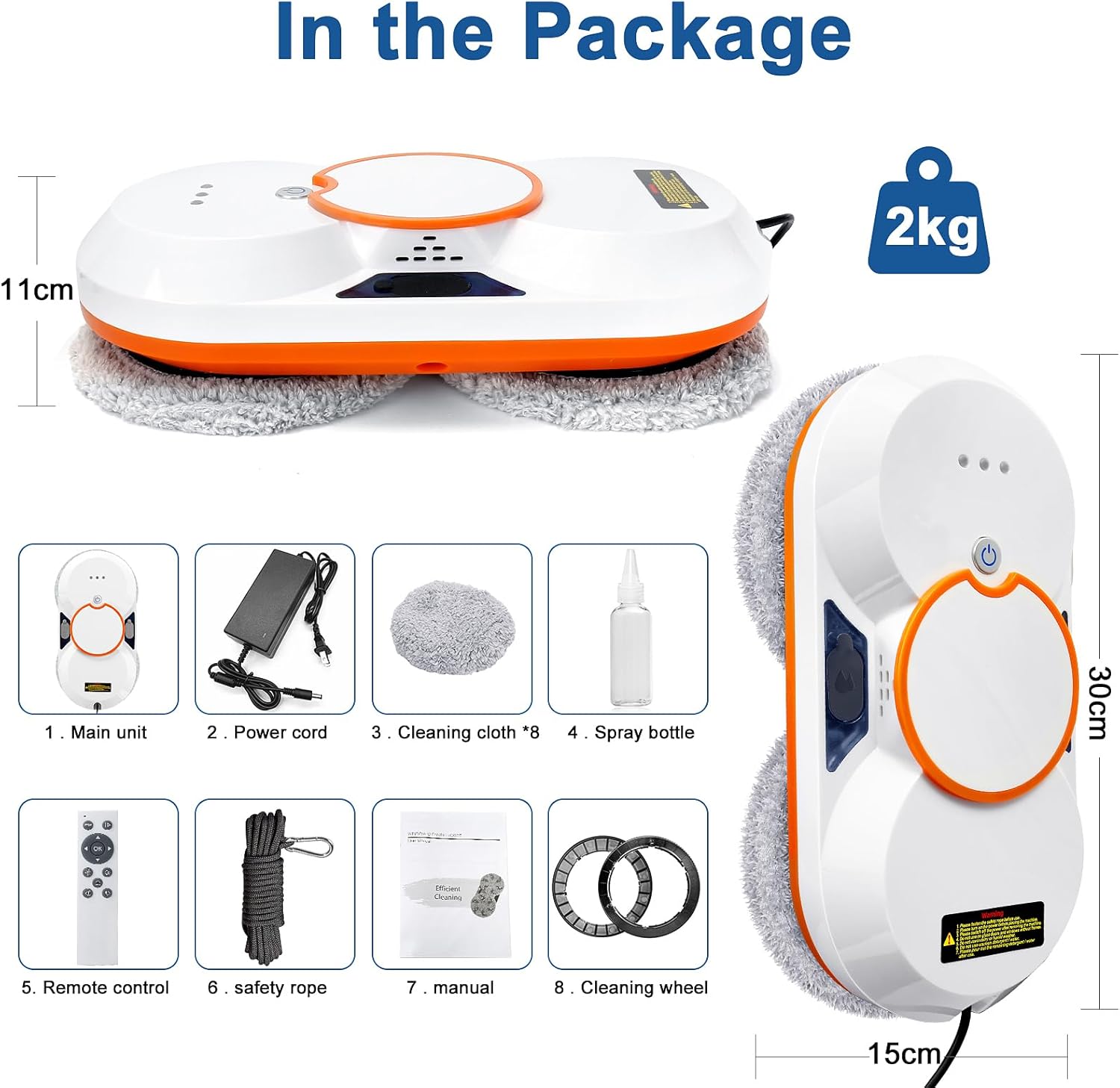 

Robot Window Cleaner, 3800PA Automatic Water Spray Window Cleaner, Remote Control Electric Window Wiper Household Glass Wiper AU білий