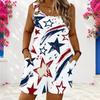 Women Plus Size Red Blue White Star Printed Sleeveless Ring Strap Scoop Neck Loose Romper With Pockets