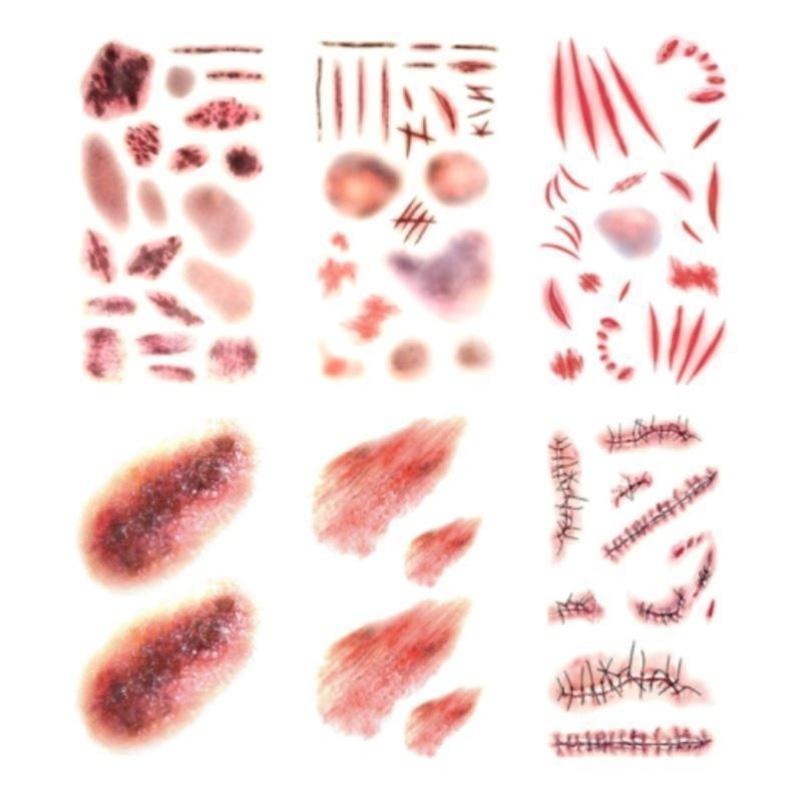 Realistic 3D Temporary Fake Scar Tattoo Stickers 6 Sheets Waterproof Wound Decals for Halloween Party Cosplay Prank