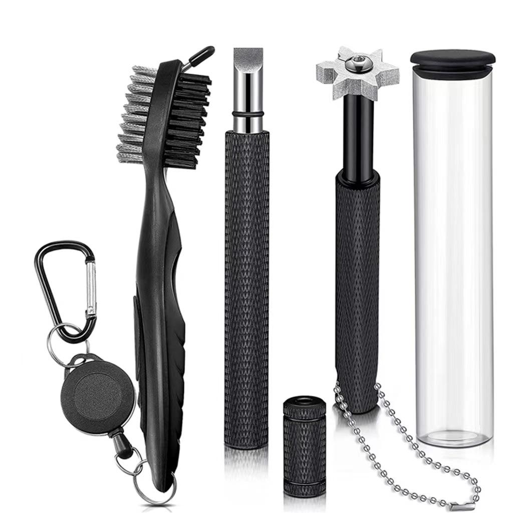 

Набір для чищення гольф-клубів: Двостороння щітка та шестигранний інструмент чорний