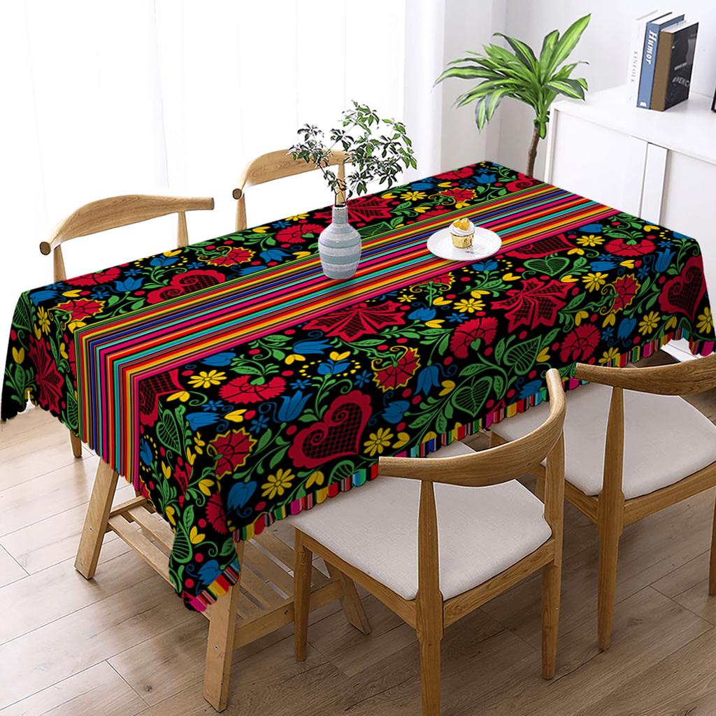 1PC Mexican Carnival Floral Printed Tablecloth, Rectangular Table Cover, Home Kitchen Dining Room Living Room Decor
