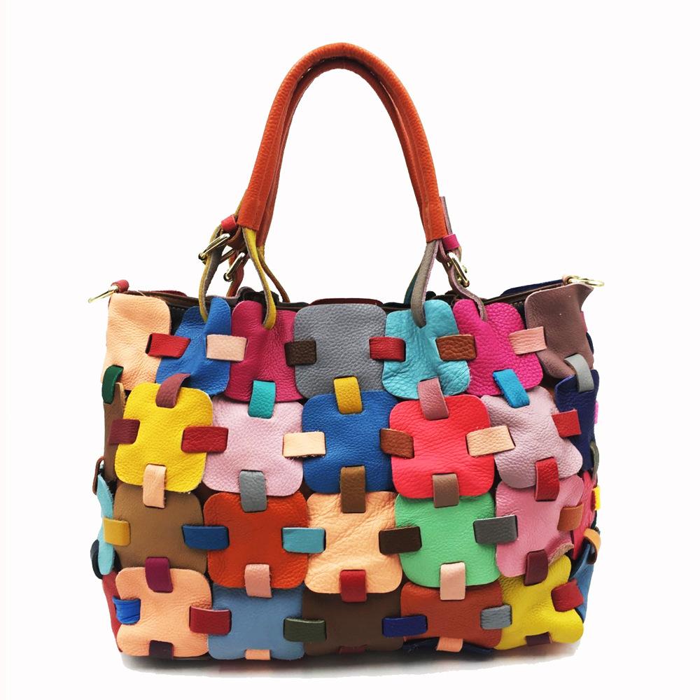 Borsa a mano da donna Borsa in pelle Borsa a tracolla portatile Borsa grande Borsa a colori con giunzione a vento