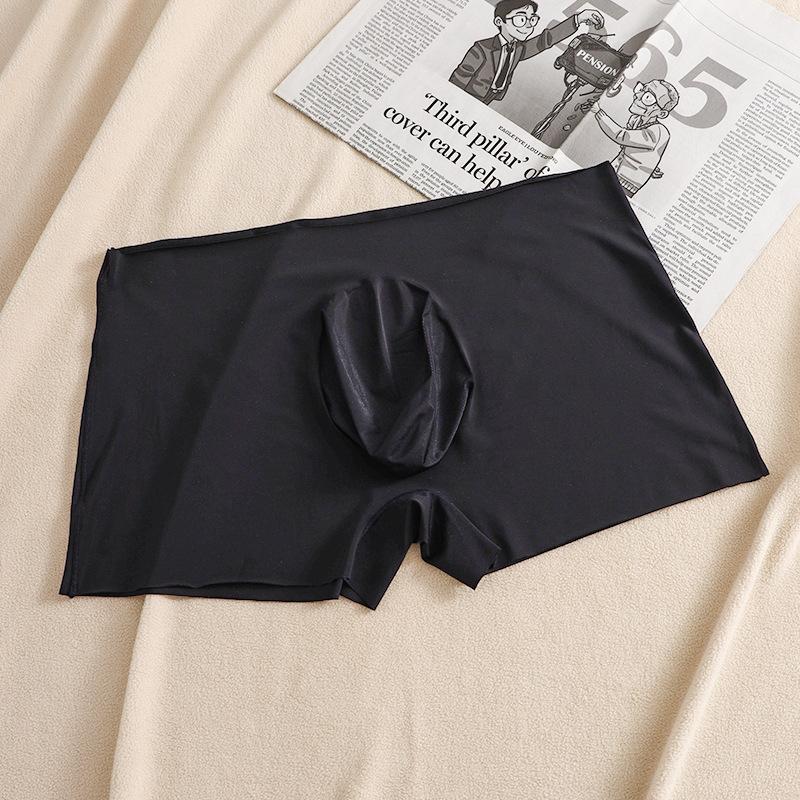 Men's Summer New Solid Color Ice Silk Ultra Thin No Trace Breathable Quick Dry Mid Waist Flat Angle Briefs