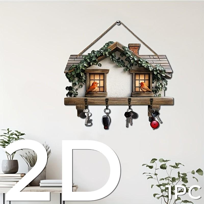 1 PCS 2D Wooden Hanging Decoration Cozy Birdsong Floral Cottage Wooden Sign Simple Key Hangers Wall Art Wall Decor Porch Gifts