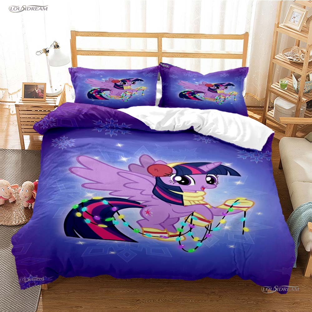 My Little Pony Cartone Animato Copripiumino per Tutte le Stagioni Piumone Set Biancheria da Letto Coperta Trapuntata Morbida e Federe Singolo/Matrimoniale/Queen/King