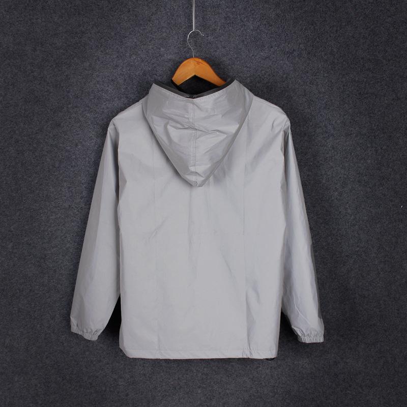 Men's Reflective Silver Grey Hooded Jacket - Trendy Spring/Autumn Streetwear for Outdoor Sports
