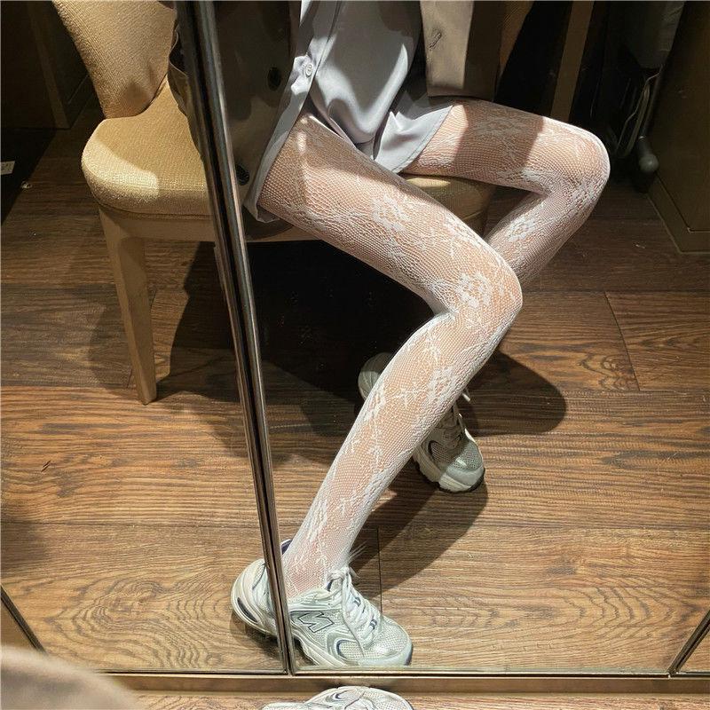 Plus-Size White Lace Fishnet Stockings, Black Sheer Pantyhose, Sexy White Silk Tights for Women
