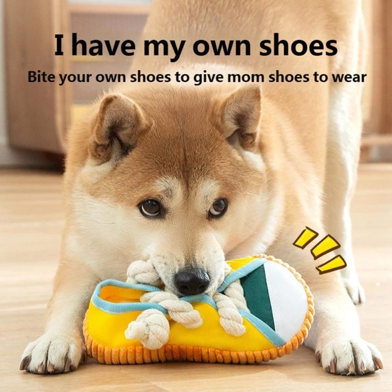 Squeaky Shoe Dog Chew Toy For Various Size Breeds Teething and Chewing Strong Tug War Rope Pet Indoor Activity Toy
