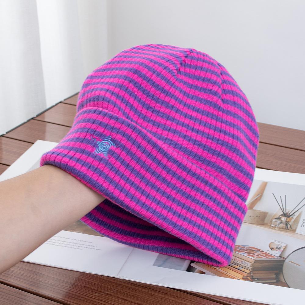 High-value striped stack hat women's autumn and winter warm new cold hat double-layer knitted wool hat