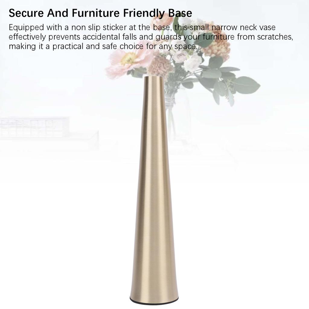 Small Flower Vase Innovative Nordic Aluminum Decorative Narrow Neck Taper Floral Vase for TV Cabinet Dining Table Gold Small