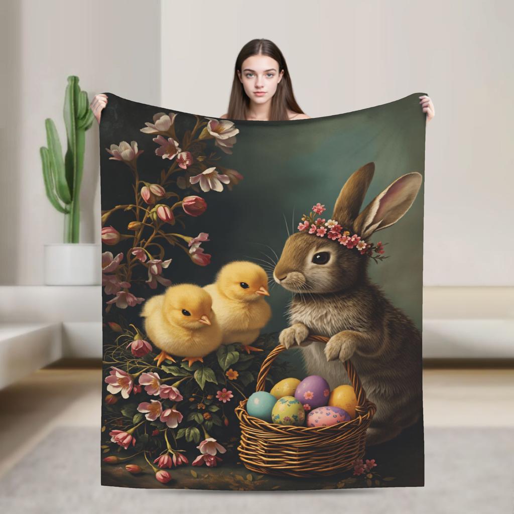 Easter Egg Bedding Throws Soft Aesthetic Blanket  For Outdoor Plane Travel Flannel Bedspread Bed Cover