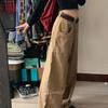 Damen Y2K Vintage Khaki Jeans Weites Bein Bggy Hose Denim Cargohose Herrenhose Koreanische Kleidung