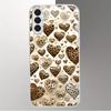 Leopard Patterned Heart-shaped Silver Plated Glass Phone Case Suitable for Samsung Galaxy S26 S25 S24 S22 S21 S20 FE/Ultra/Plus