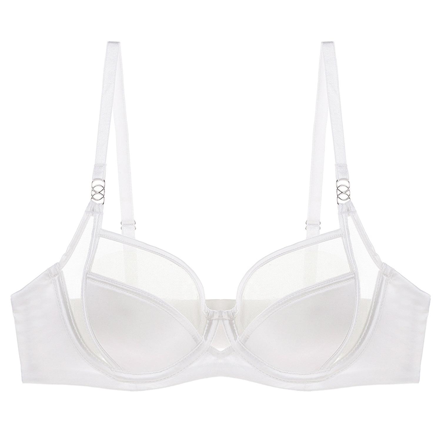 

French sexy underwear thin glossy mesh large size underwear large chest small anti-sagging bra cover 70B білий