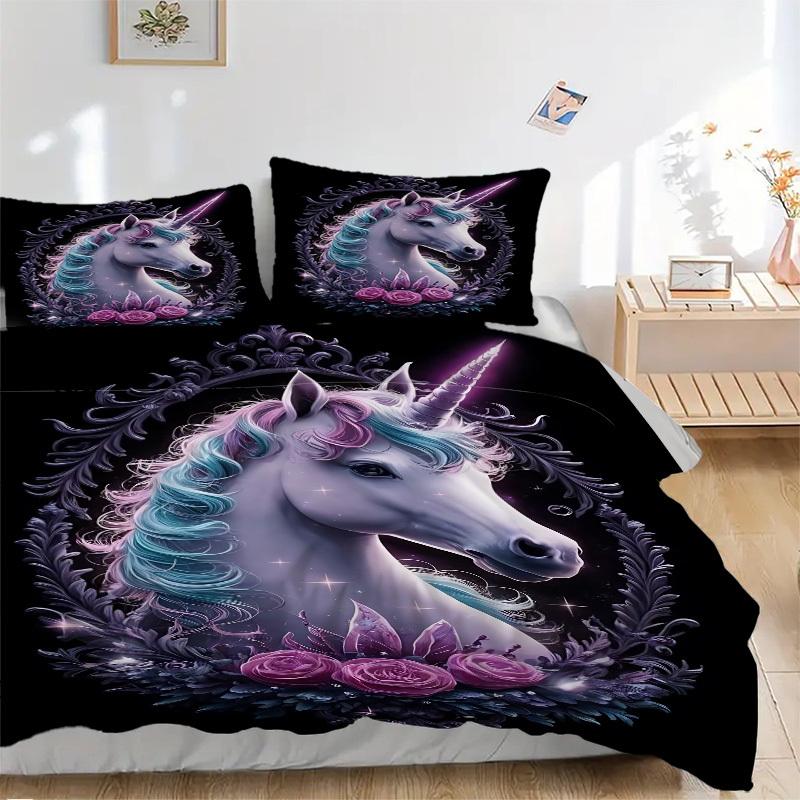 

3pcs Unicorn Fantasy Artwork Duvet Cover Set, 1 Duvet Cover + 2 Pillowcases (No Insert), High-Definition Print, Home & Dorm yy251123004 135x200cm