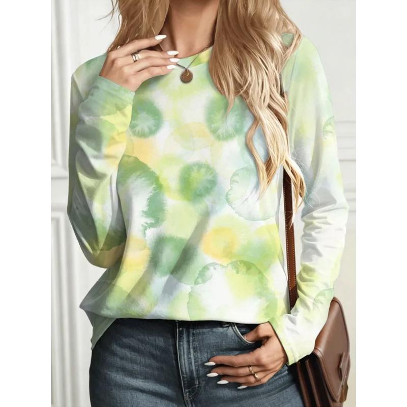Autumn and Winter Women's 3D Printed Crew Neck Long Sleeve T-Shirt