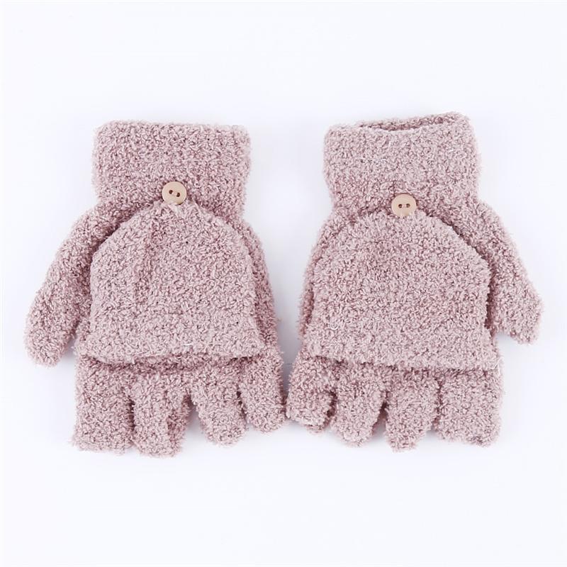 Student Dual-use Boys Girls Warm Winter Coral Velvet Gloves Convertible Flip Top Half Finger Gloves Knitting Mittens