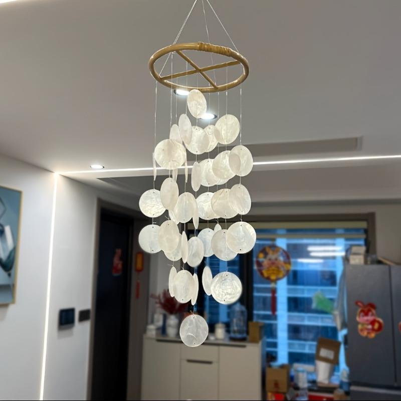 

Rainbow Color Shell Wind Chime Hanging Pendant Courtyard Garden Window Art Decor Home Decoration Gift for Yard Balcony білий