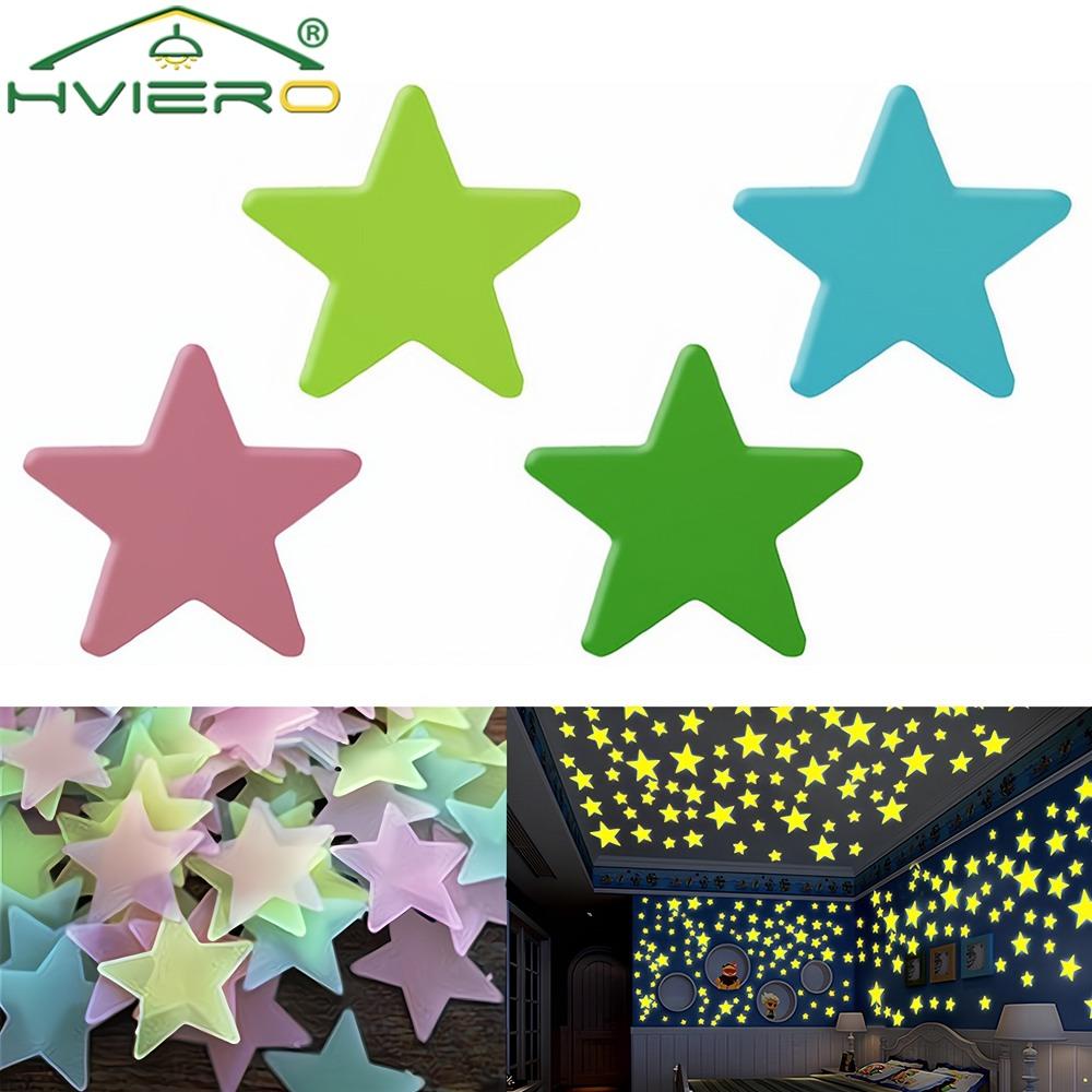 50/100X 3cm Star Glow In Dark Luminous Fluorescent Wall Sticker For Kids Baby Room Bedroom Ceiling Home Holiday Party Decoration