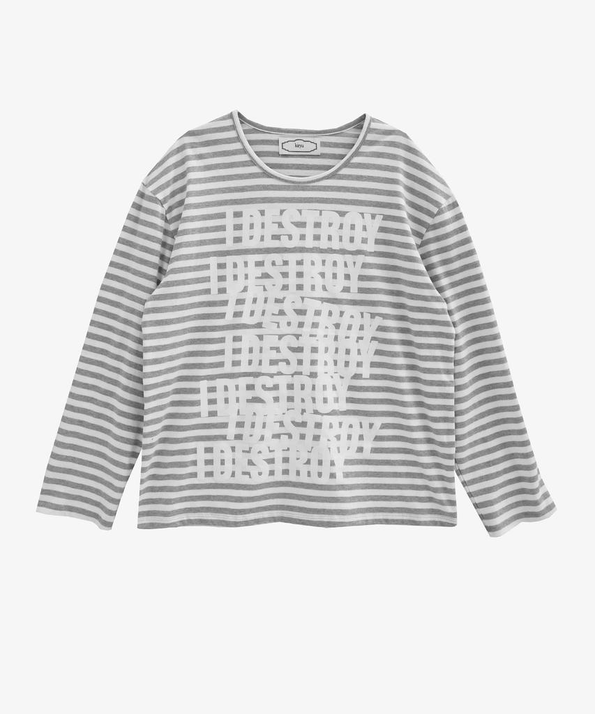 Kilyu I Destroy Stripe Long Sleeve T-Shirt_Melange Gray