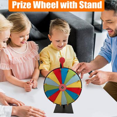 Roda de Prêmios Arco-Íris de 12 Polegadas com Caneta Apagável 15 Espaços Roda Giratória Apagável a Seco com Suporte DIY Roda da Fortuna Roleta de Mesa Adereços de Jogo de Tabuleiro para Festa