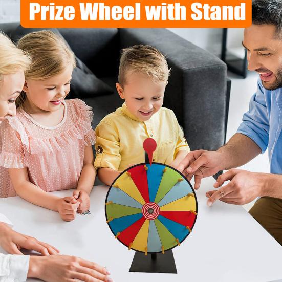 12-Zoll Regenbogen-Preisrad mit abwischbarem Stift 15 Felder Abwischbares Drehbares Rad mit Ständer DIY Glücksrad Tisch-Roulette Party-Brettspiel