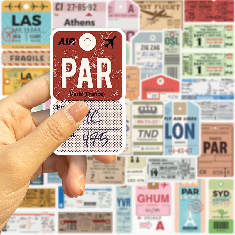 40Pcs Retro Traveling Boarding Check Graffiti Stickers Boarding Pass Sticker Luggage Suitcase Laptop Decals