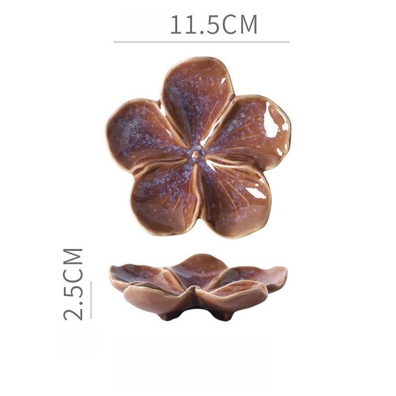 Vintage Ceramic Craft Dish Japanese Flower Shaped Dish Creative Dipping Sauce Dishes Handmade Multicolor Decor Display Tray