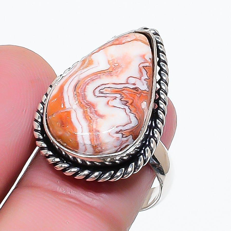 Natural Laguna Lace Agate Gemstone 925 Sterling Silver Jewelry Ring Size 6 AR-17709