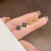 Japanese-Korean Style Zircon Four-Leaf Clover Stud Earrings: Elegant, Versatile, and Shiny for Daily Wear