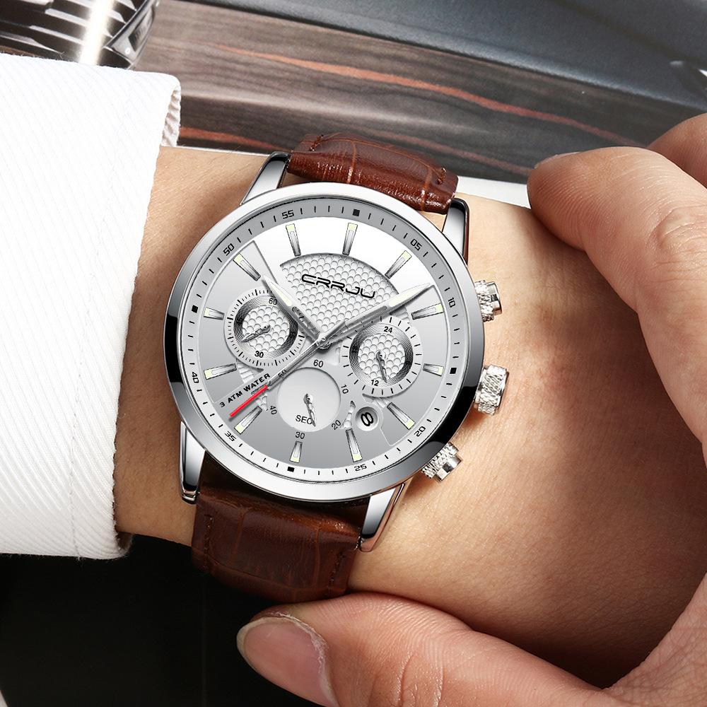 CRRJU-2212L Reloj cronógrafo de seis pines con cinturón Reloj de moda para hombres Reloj de negocios para hombres