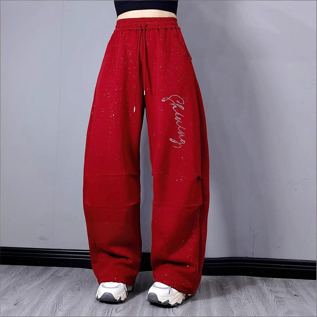 American Trendy Pleated Glitter Cargo Pants for Autumn/Winter Dance and Casual Wear