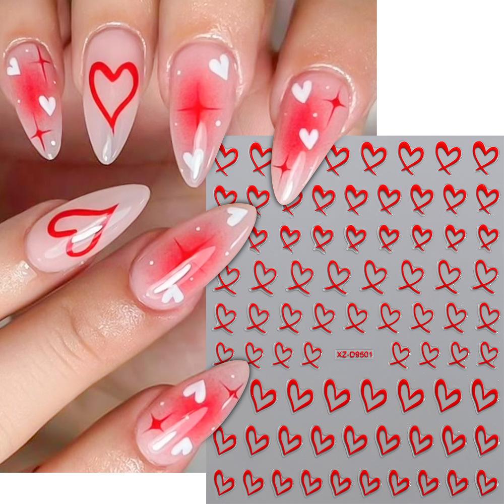 8pcs 3D Cute Heart Nail Art Stickers, Sweet Mini Heart Adhesive Nail Decals, Valentine's Day Design Nail Foils, Nail Slider Decorations