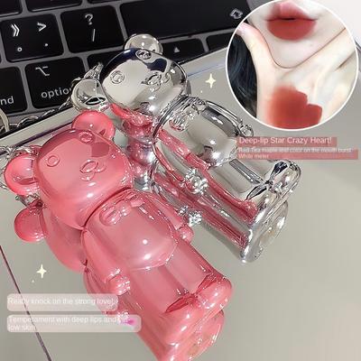 Bear Lip Mud Matte Mist Velluto Lip Glaze Rossetto impermeabile Portachiavi Ciondolo Idratante idratante Lucidalabbra Impostazione a lunga durata Trucco da donna