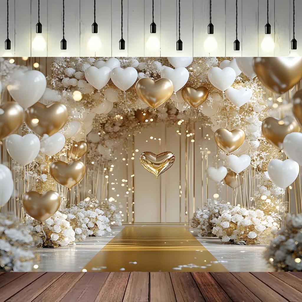 Ebene, ein großflächiger, eleganter floraler Ballonbogen-Hintergrund, geeignet für Hochzeiten und Babypartys