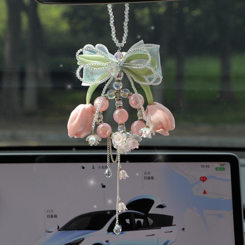 

New car pendant creative tulip car rearview mirror decoration supplies high-end handmade car pendant