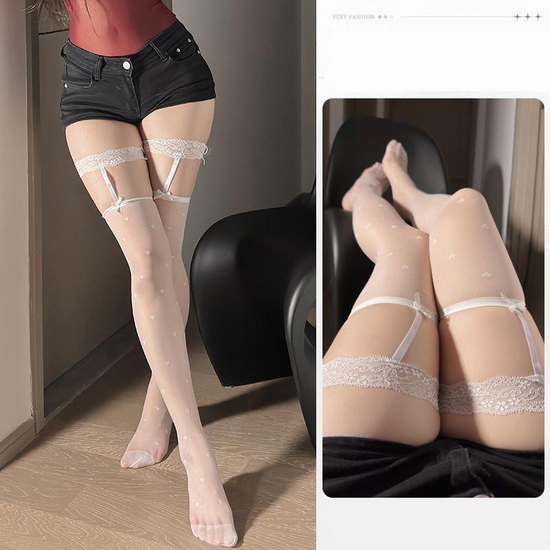 Stockings Mesh Thin Perspective Butterfly Bow Heart-Shaped Lace Stockings Women S Sexy Stockings Japanese Princess Panties Xxx One Size