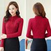 Plush Thickened Long Sleeve Lace Shirts Women's Autumn Winter Slim Fit Tops Large Size Warm Blouses