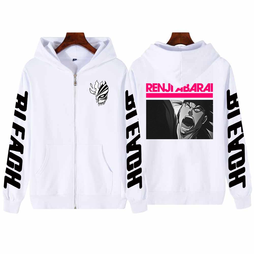 

Аниме Bleach RENJI ABARAI Графический принт с капюшоном для мужчин и женщин Горячая манга толстовки с капюшоном на молнии Повседневная толстовка Куртка на молнии Harajuku 4XL белый