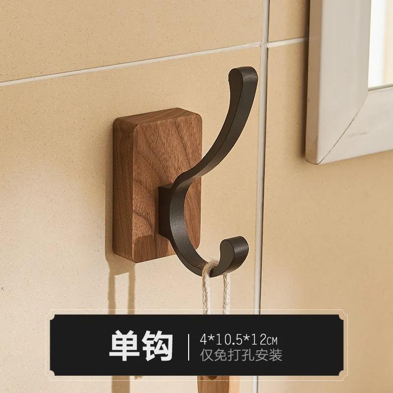 Self-adhesive Solid Wooden Hook Walnut Key Decorative Towel Holder Hook Door Hanger Wall Coat Rack Kitchen Bathroom Organizer