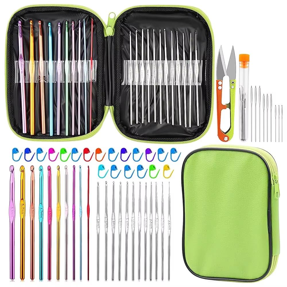 1Set Crochet Needles Set Crochet Hooks Kit Ergonomic Knitting Needles with Storage Bag DIY Hand Knit Tools