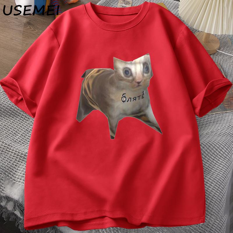 Russian Cat Meme Tshirts Funny Graphic Print Cat T Shirt Women Unisex Casual Cotton Tshirt Unisex Oversized Tee Shirt Unisex Clothes XL