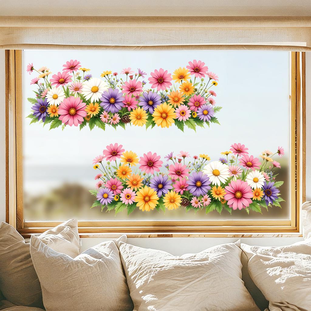 Bunte Gänseblümchen Statisch Haftende Fensteraufkleber PVC Glänzend Abnehmbar für Schaufenster Heimdekoration Kunst