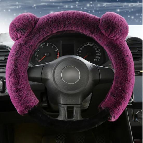 New 3Pcs Winter Plush Fur Car Steering Wheel Cover Hand Brake Handbrake Cover Gear Knob Cover Fluffy Soft Grab cute Styling