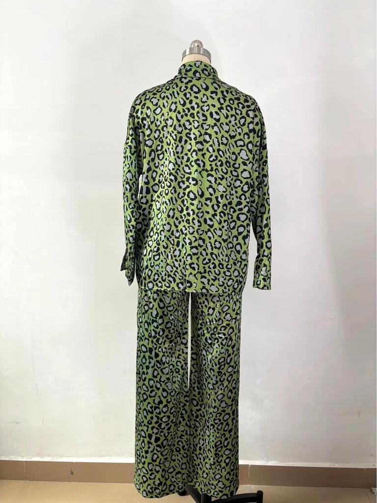 2024 Spring Women's Leopard Print Casual Two-Piece Set: Long Sleeve Top & Pants