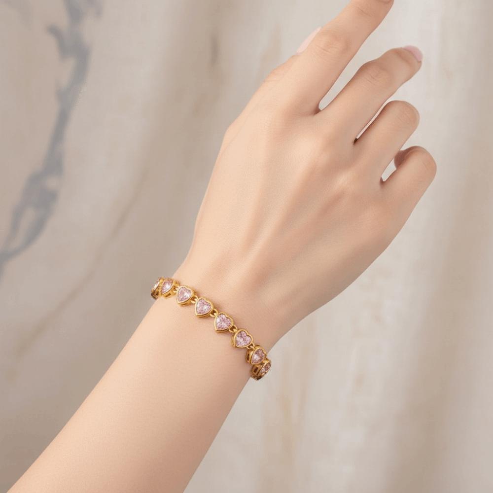Adjustable Pink Rhinestone Bracelet Tarnish-free Personality Stacking Wrist Chain High-end Aesthetic Stainless Steel