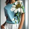 Frühling und Sommer Stilvolle Mama Pendeln Urlaub Blumendruck Rundhals-T-Shirt