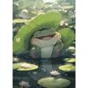 Cute Cat and Frog On The River Lotus Leaf Poster Modern Animals Canvas Painting Wall Art for Living Room Home Decor Mural
