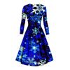 Women Long Sleeve V Neck Pocket Dress Casual Loose Fit Knee Length Winter Holiday Printed Dress for Everyday Wear